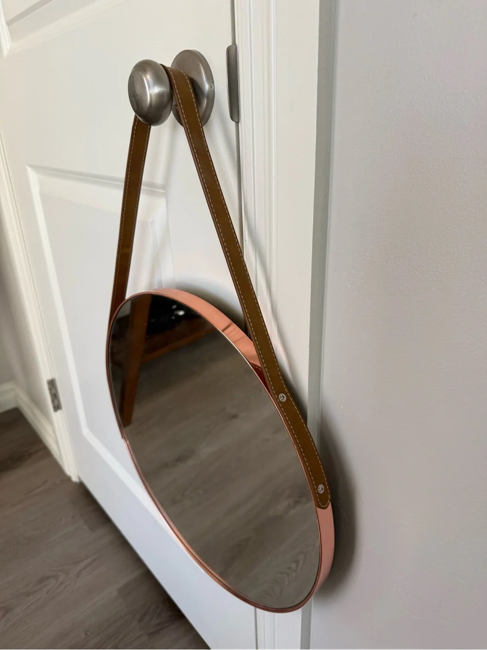 Urban Outfitters Round Wall Mirror with Copper Strap